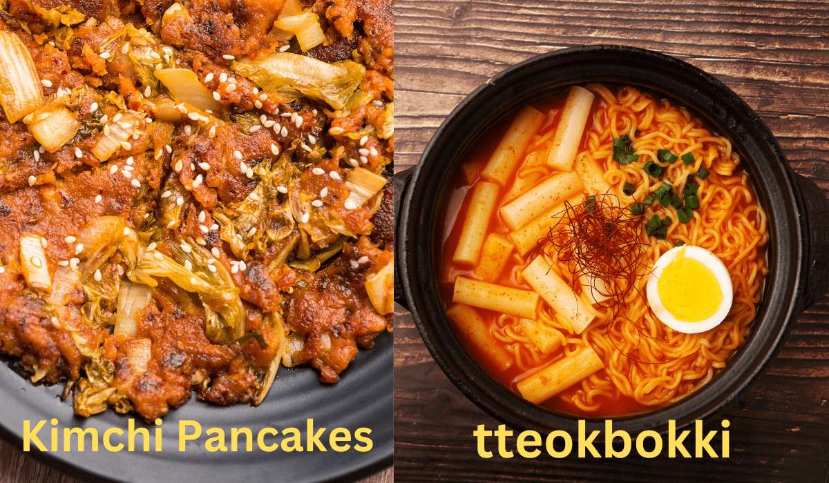 Korean street food recipes like kimchi pancakes and tteokbokki